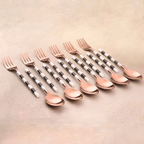 Black and white rose gold dinner cutlery set with striped handles