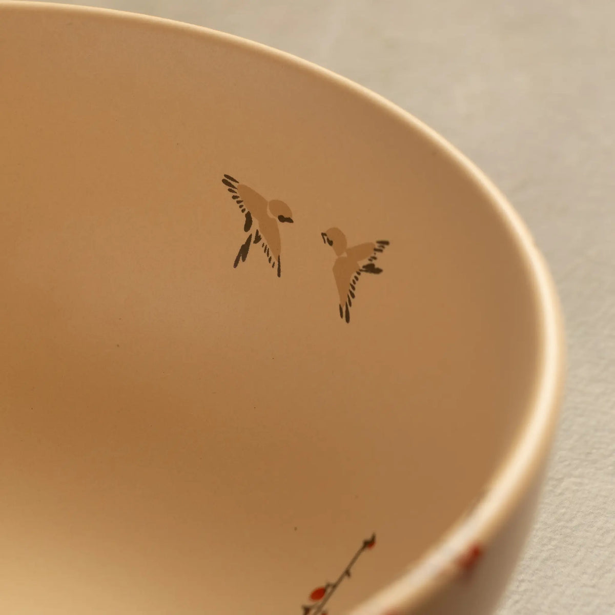 Sakura salad bowl interior close-up with hand-painted birds