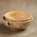 Nested Sakura salad bowls set of 2 in beige ceramic