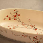 Sakura baking dish with hand-painted red cherry blossom border