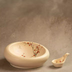 Sakura nest platter with bird spoon rest, hand-painted cherry blossom ceramic