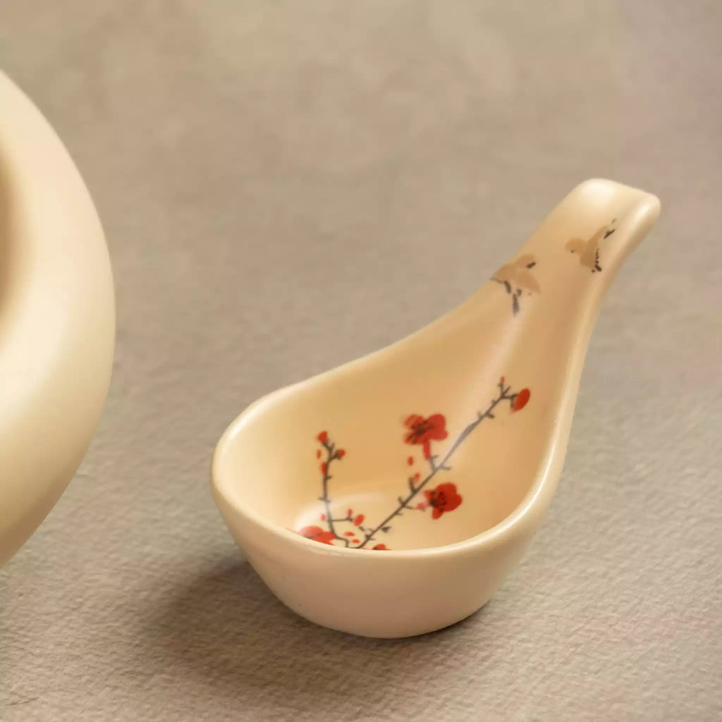 Sakura ceramic ladle spoon with painted cherry blossom branch