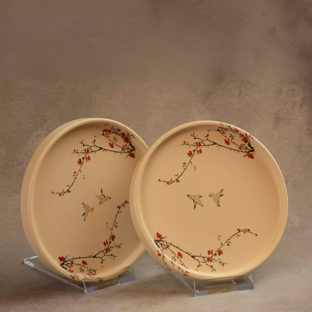 Two Sakura side plates with hand-painted cherry blossom branches