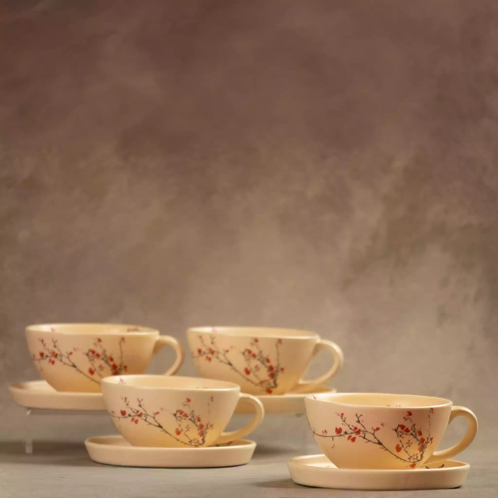 Sakura tea cup and saucer set of four with cherry blossom pattern