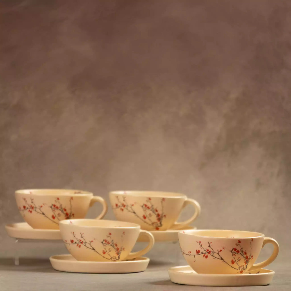 Sakura tea cup and saucer set of four with cherry blossom pattern