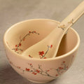 Sakura soup bowl with ceramic spoon, hand-painted cherry blossom design
