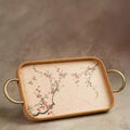 Sakura serving tray with cork base, brass handles and blossom print