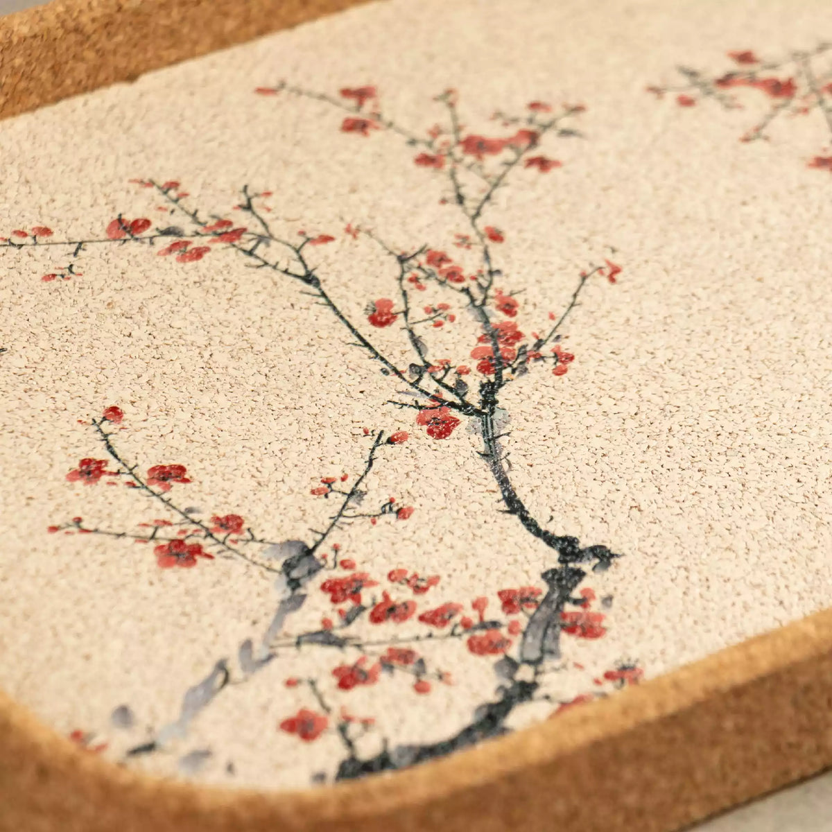 Sakura serving tray close-up showing cherry blossom branch print