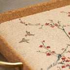 Close-up of Sakura serving tray cherry blossom and bird print