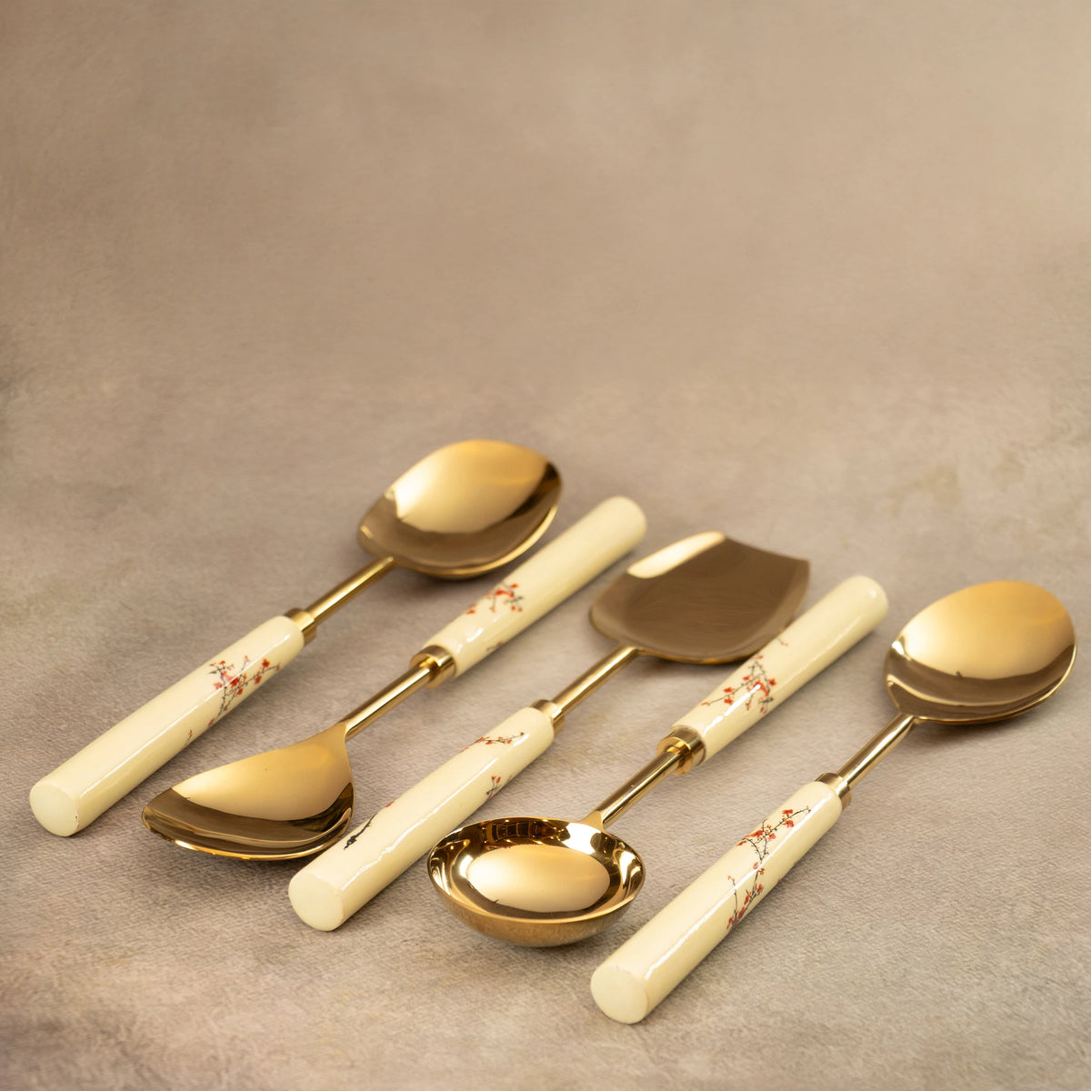 Sakura serving spoons set of 5 with hand-painted ceramic handles