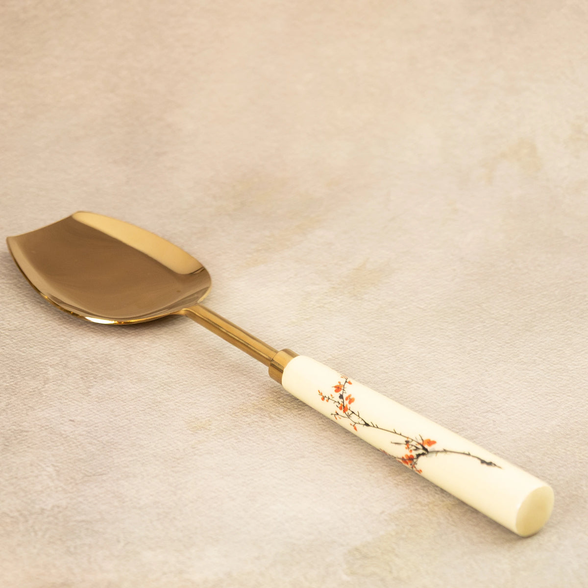 Sakura brass flat server with hand-painted white handle