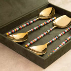 Rainbow serving spoons set of 5 in green velvet gift box