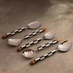 Blue checkers serving spoons set of 5 with checkerboard handles