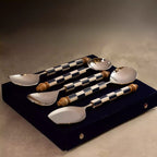 Blue checkers serving spoons set of 5 in navy velvet gift box