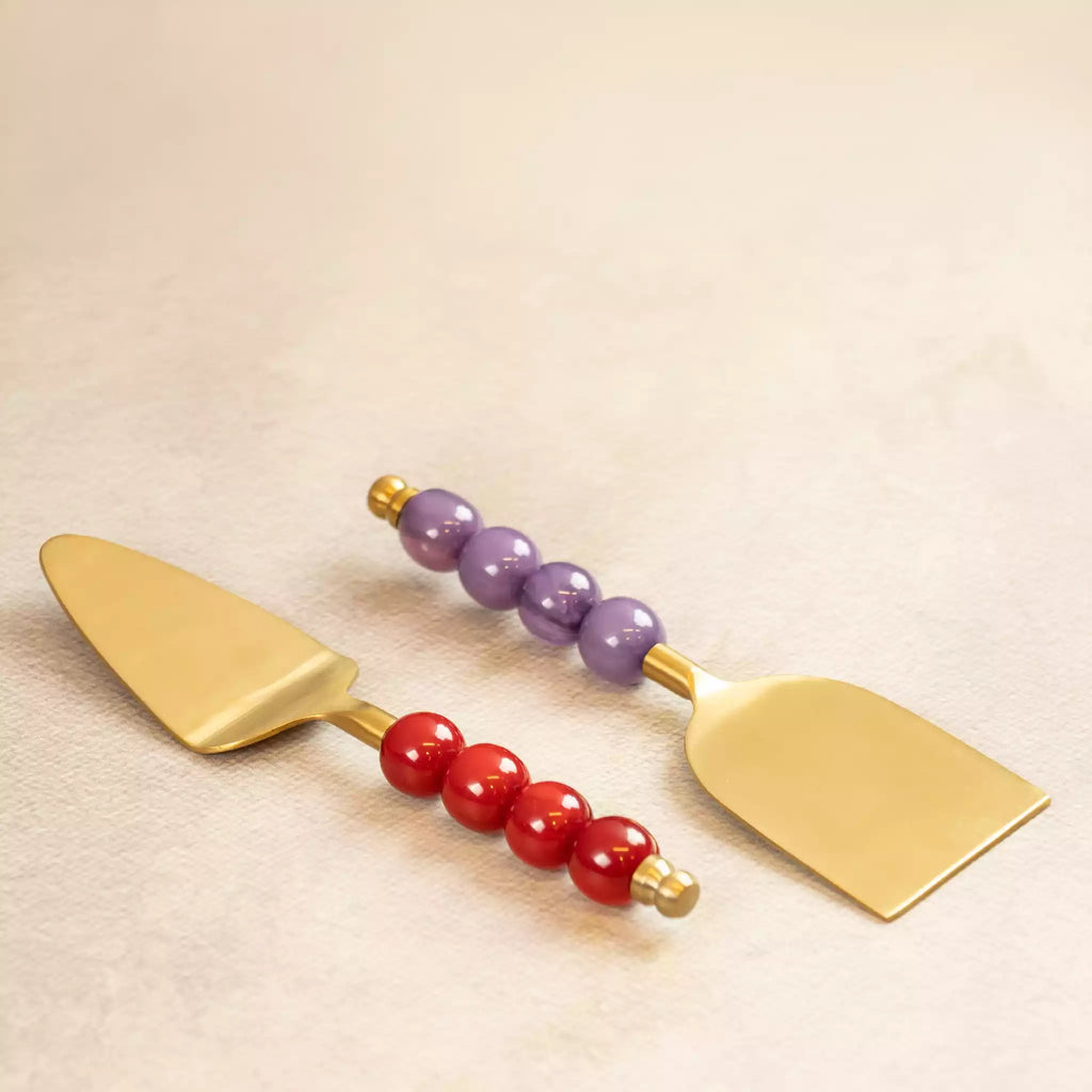 Bubbles spatula duo with purple and red beaded handles