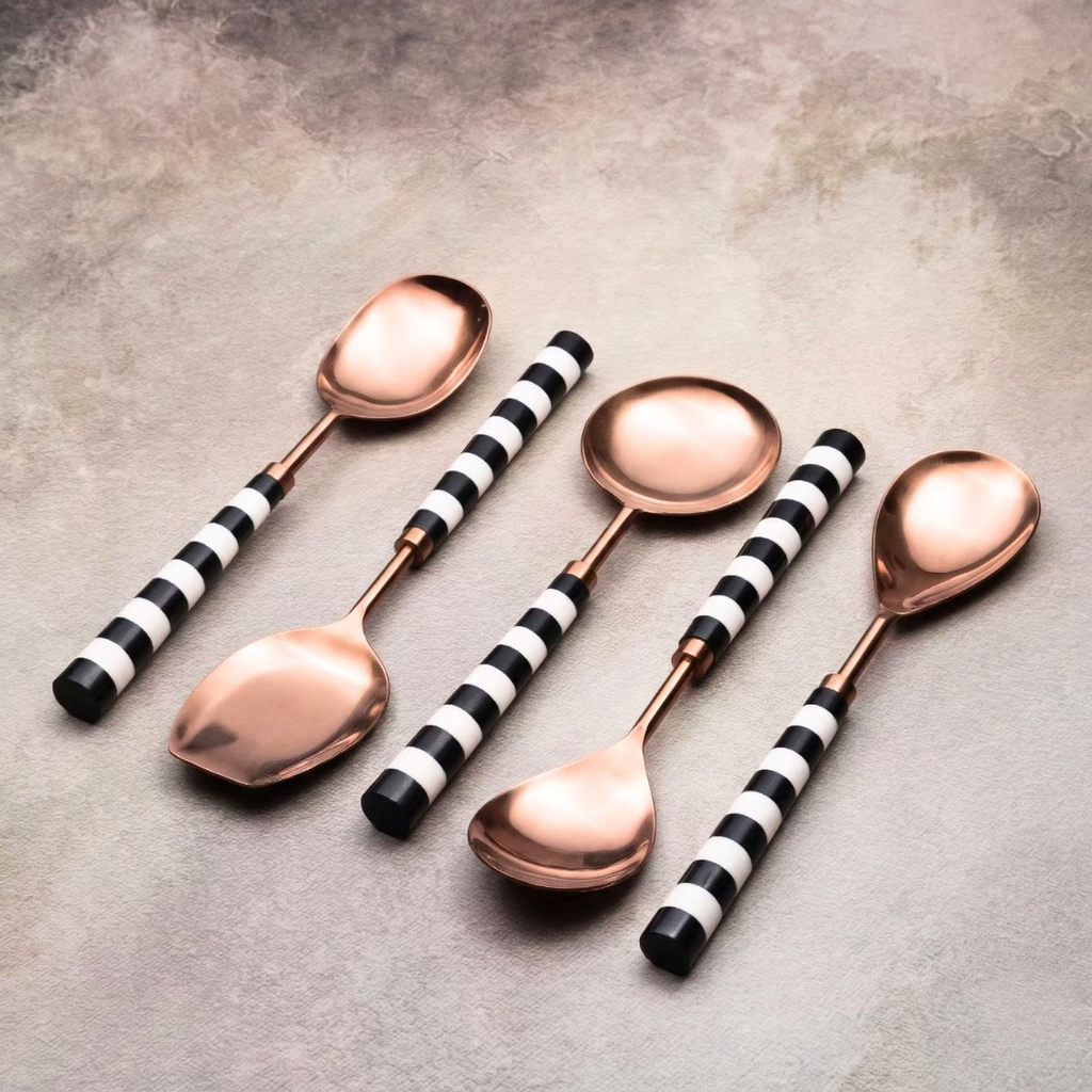 Black & White Serving Spoons Set-Rose Gold