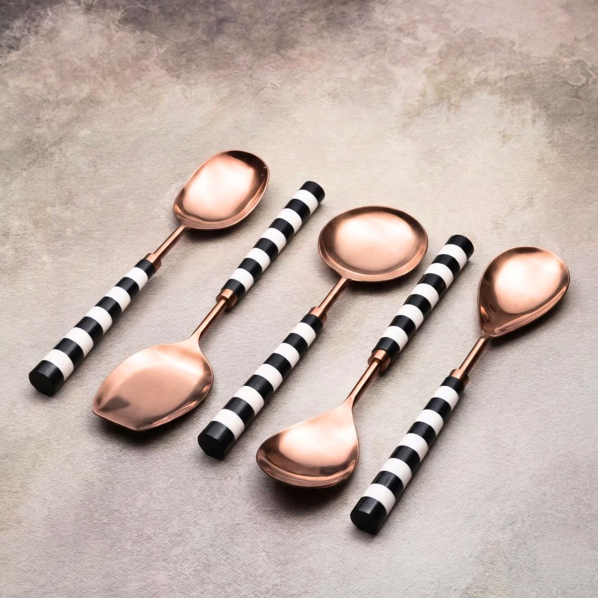 Black & White Serving Spoons Set-Rose Gold