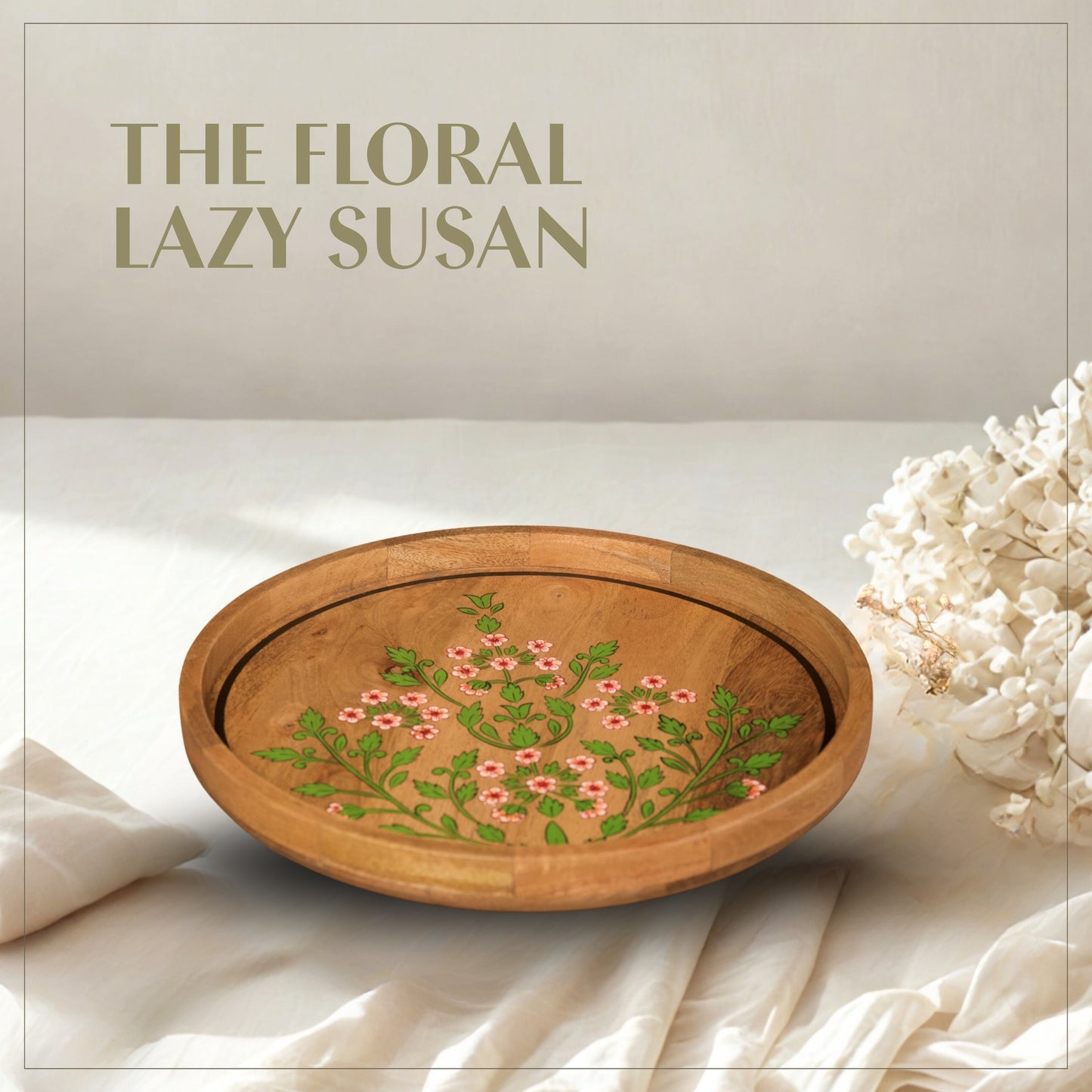 Floral - Wooden Lazy Susan Platter