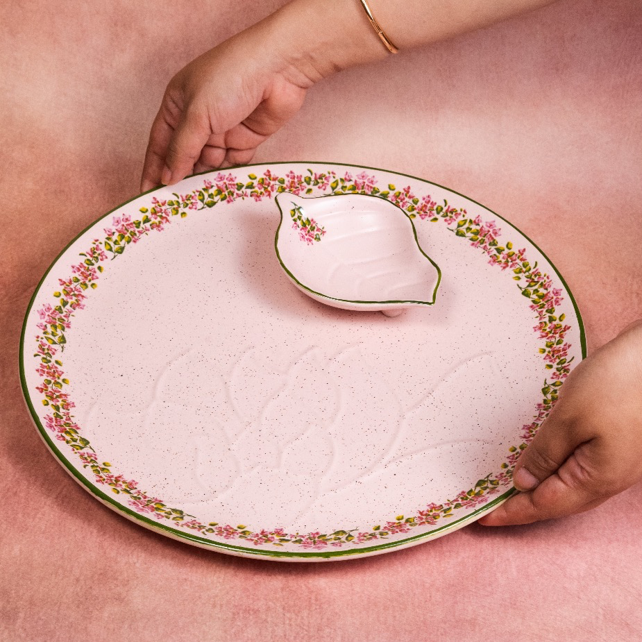 Bougainvillea - Round Platter with Dip Bowl