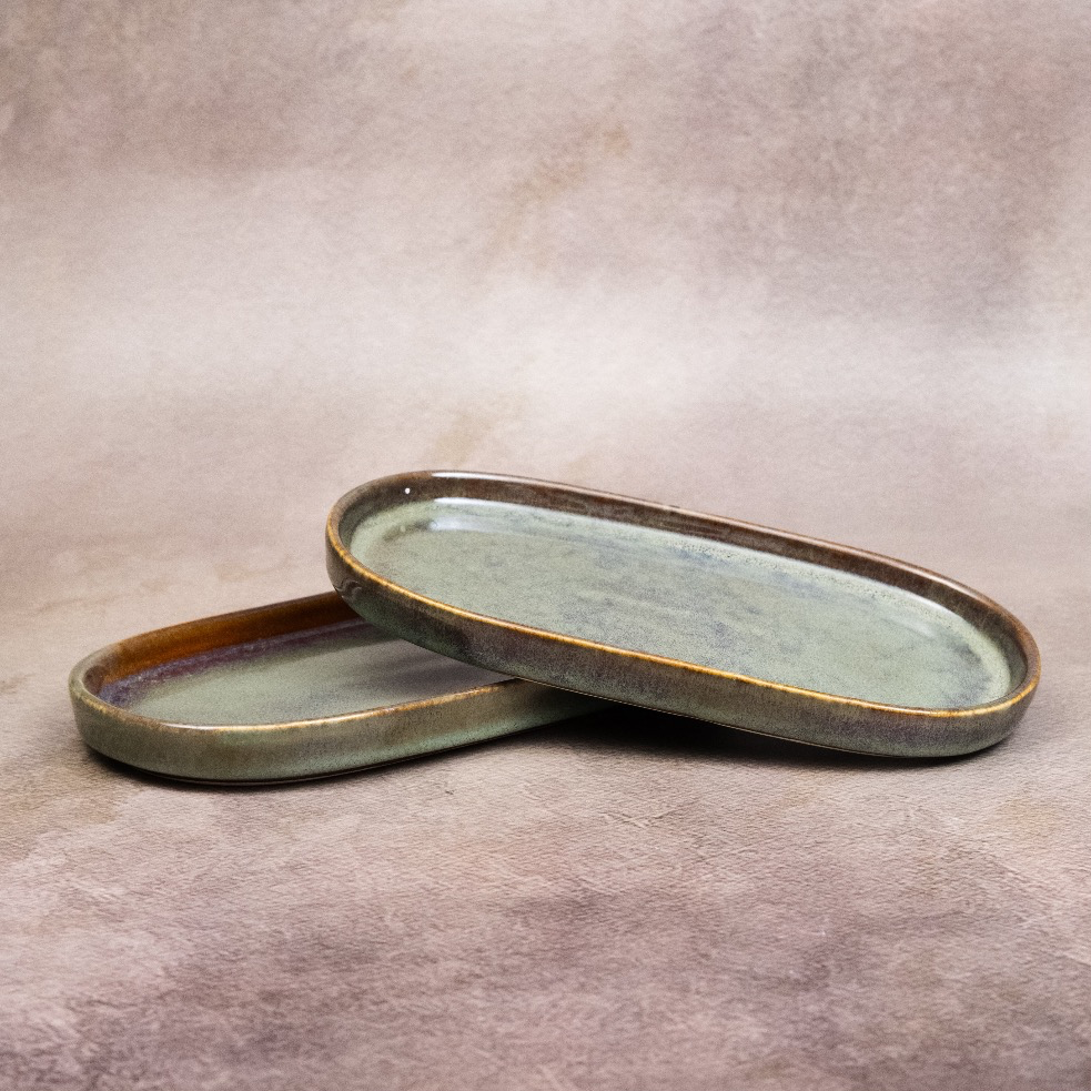 Sage Green - Oval Cocktail Plate