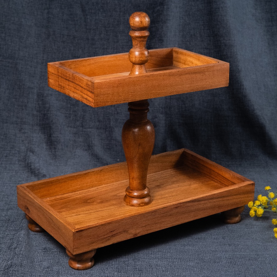 Two Tier Rectangle Wooden Desset Stand