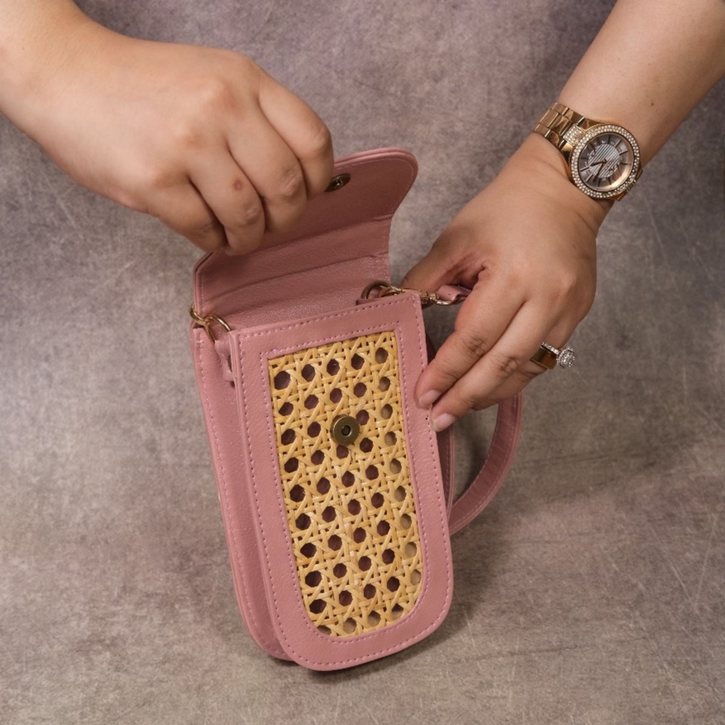 Wicker & Leatherite Mobile Sling bag