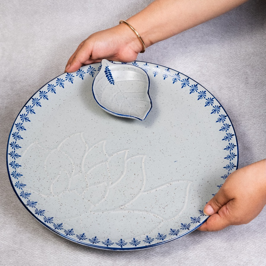 Blue Slate - Round Platter with Dip Bowl