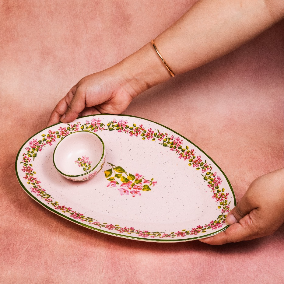 Bougainvillea - Oval Platter with Dip Bowl