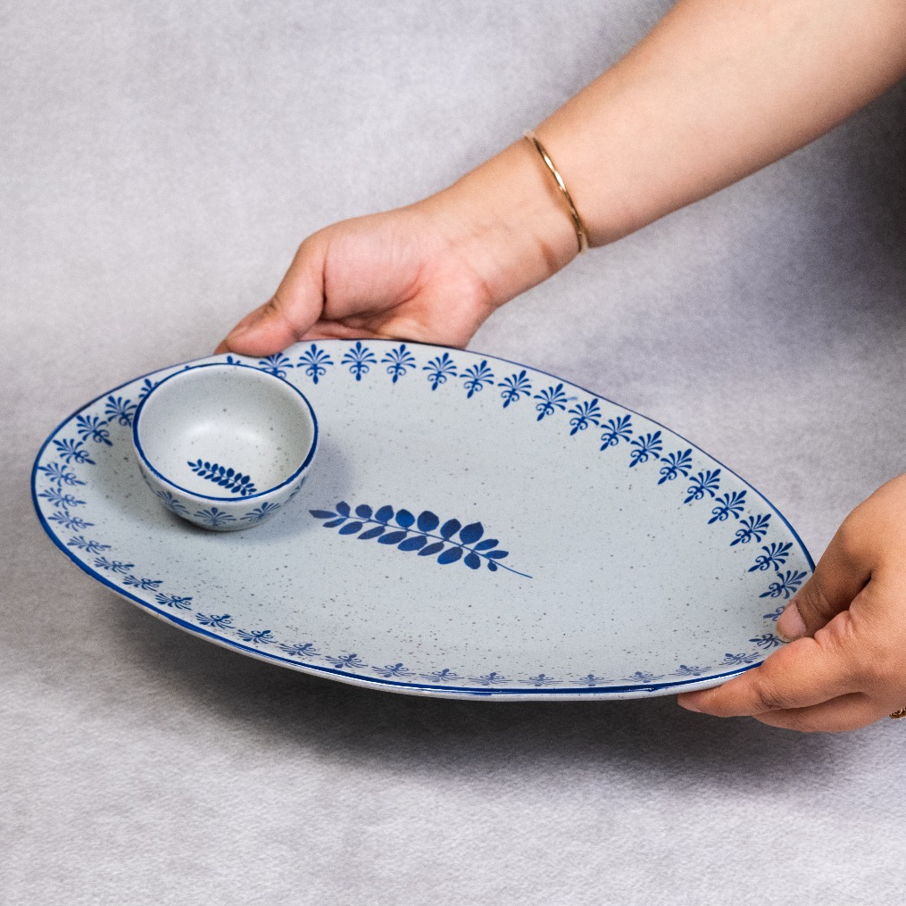 Blue Slate - Oval Platter with Dip Bowl