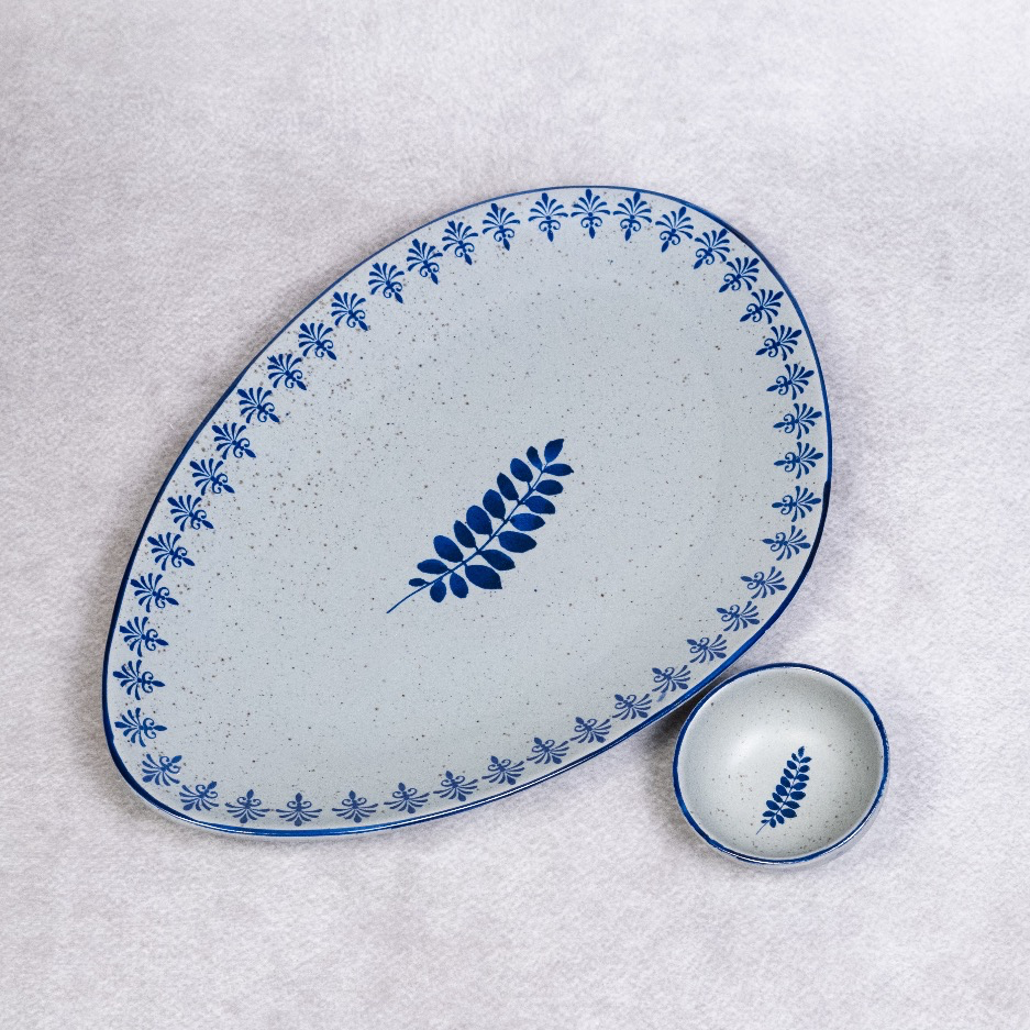 Blue Slate - Oval Platter with Dip Bowl