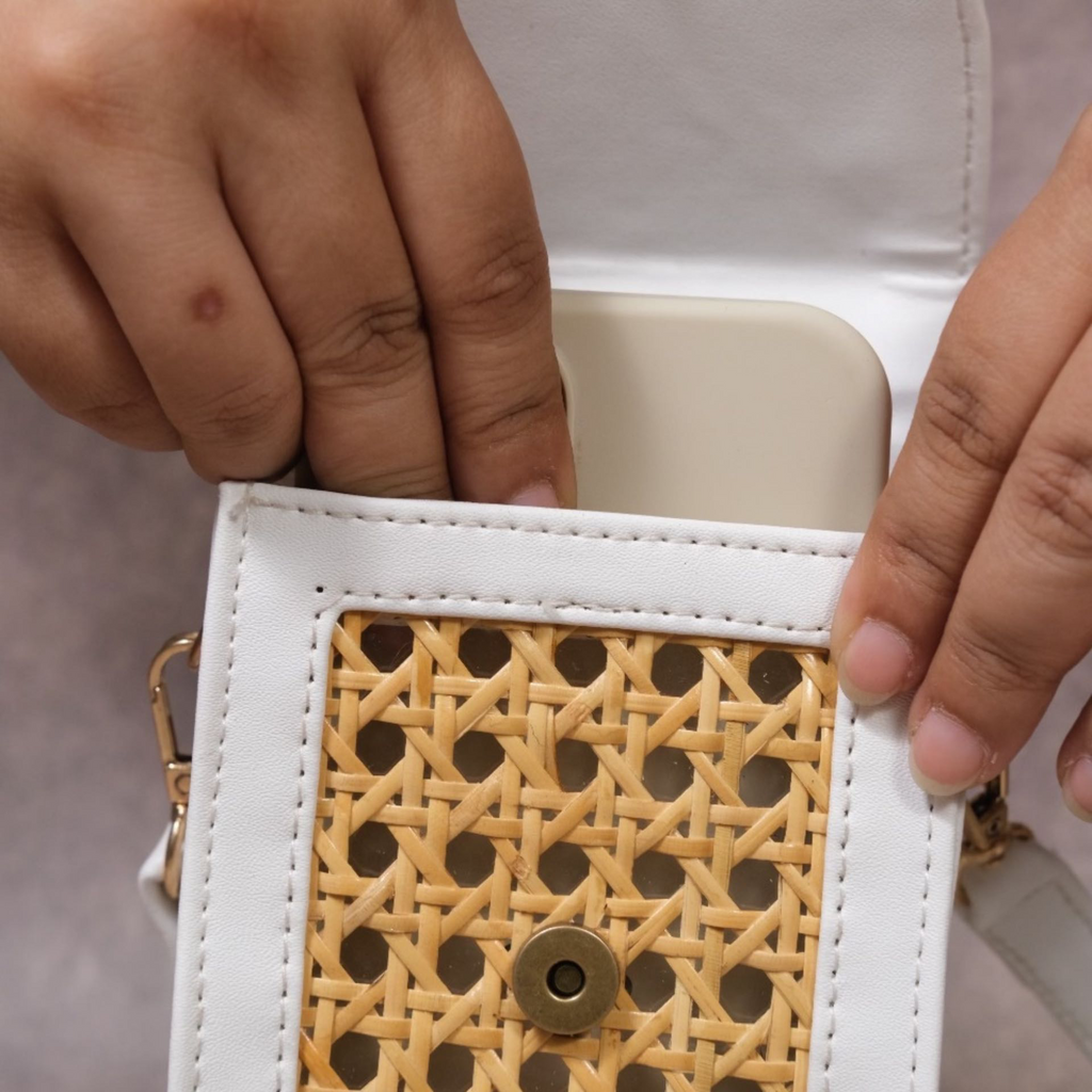 Wicker & Leatherite Mobile Sling bag