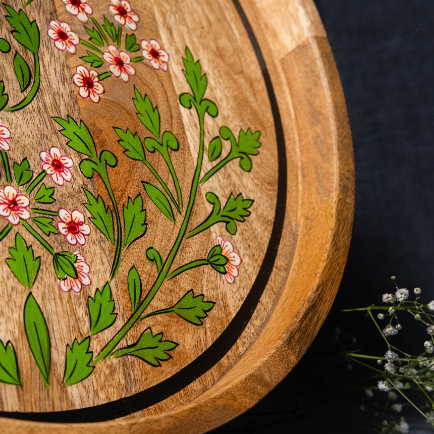 Floral - Wooden Lazy Susan Platter