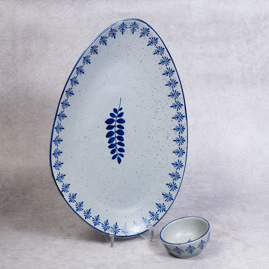 Blue Slate - Oval Platter with Dip Bowl