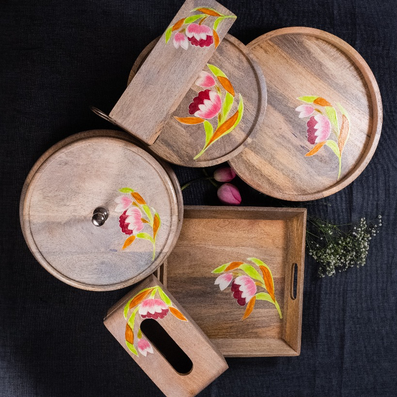 Lotus - Wooden Lazy Susan Platter
