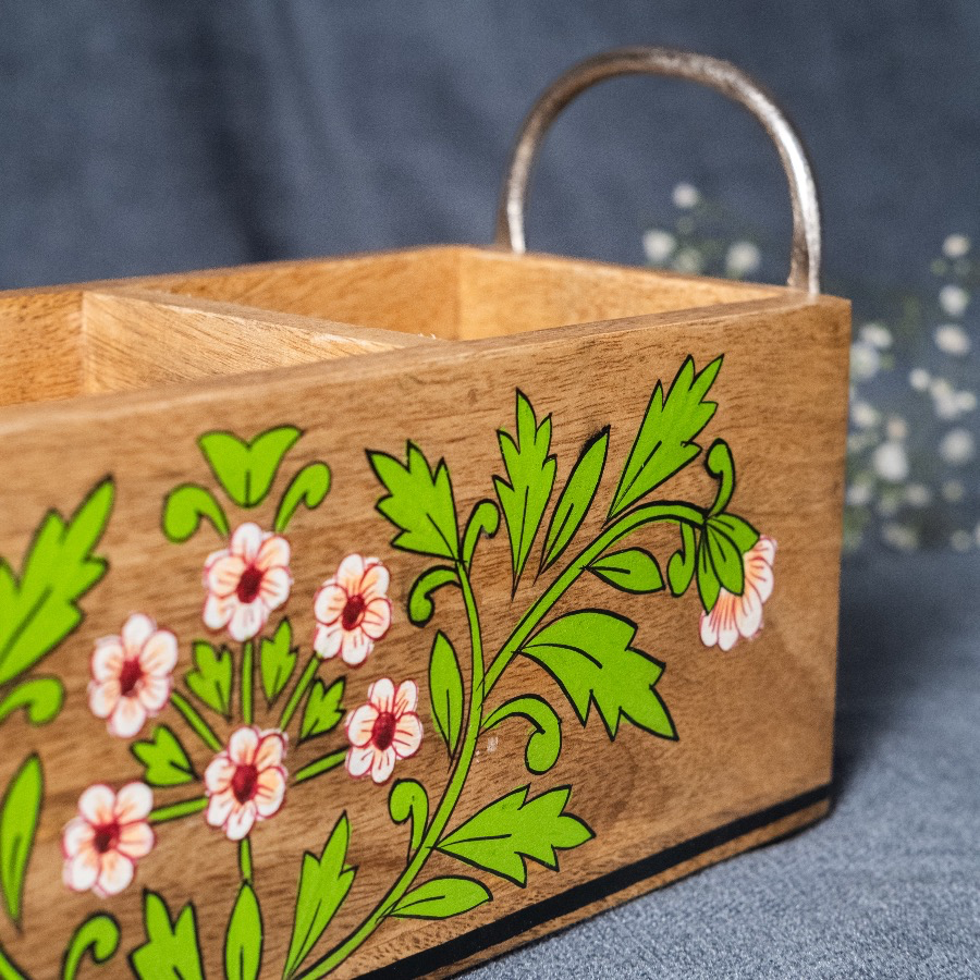 Floral - Wooden Spoon Caddy