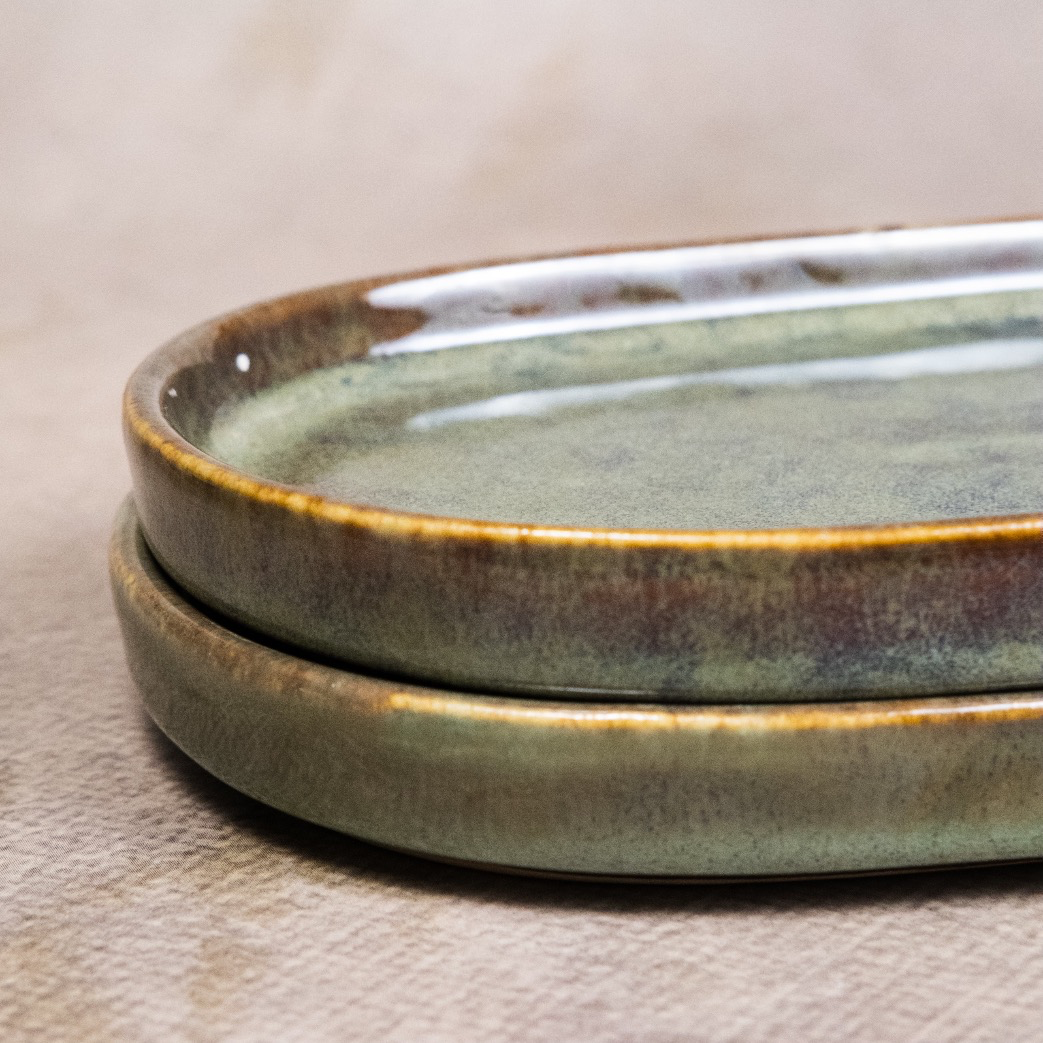 Sage Green - Oval Cocktail Plate