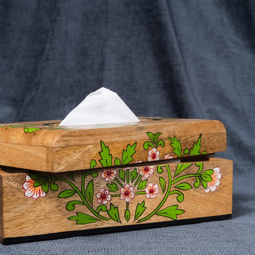 Floral - Wooden Tissue Box