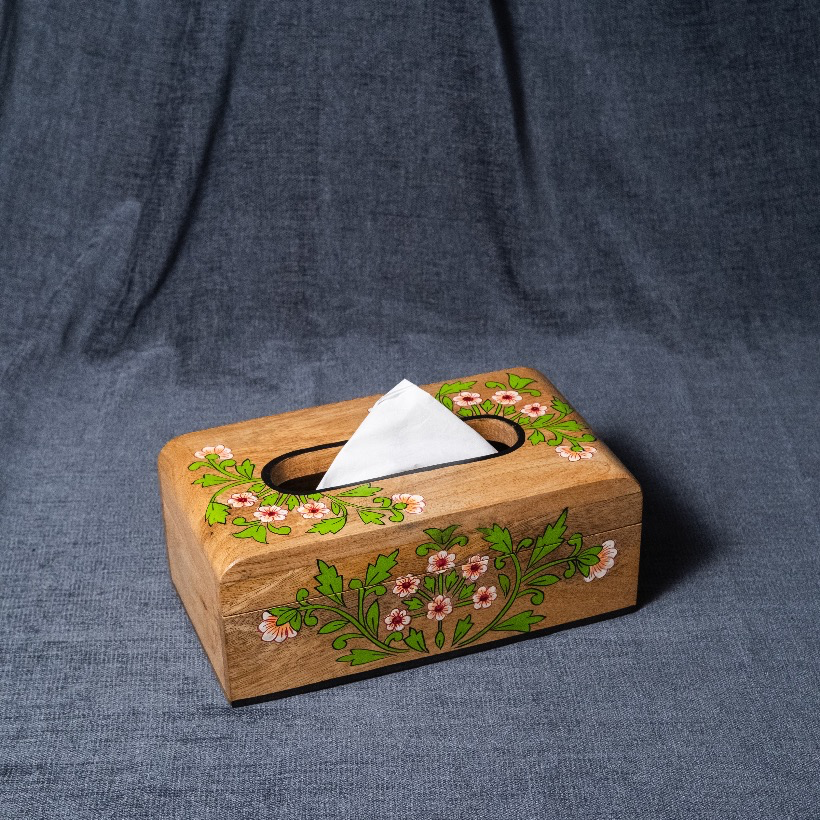 Floral - Wooden Tissue Box