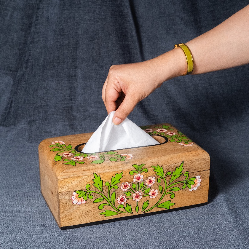 Floral - Wooden Tissue Box