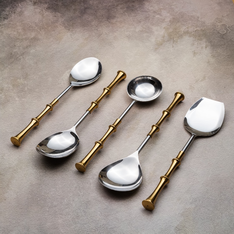 Gold Rings Serving Spoons Set
