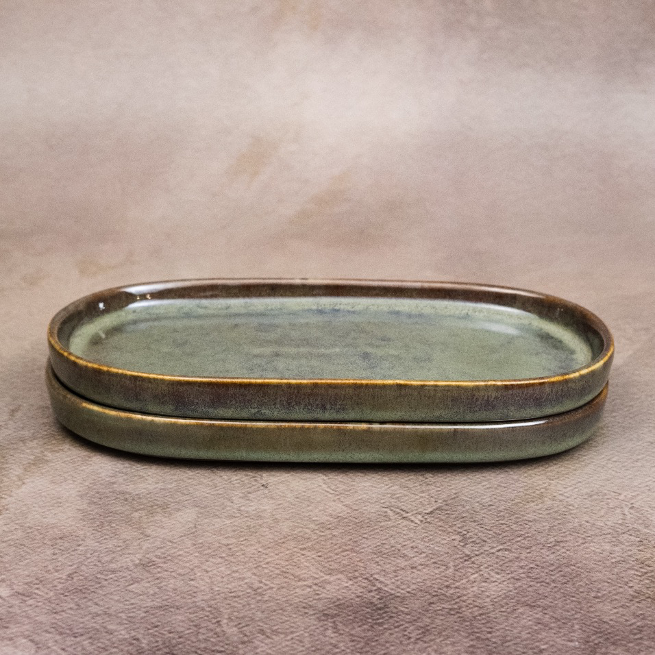 Sage Green - Oval Cocktail Plate