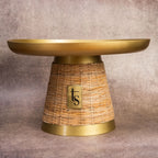Wicker cake stand with wide gold metal top
